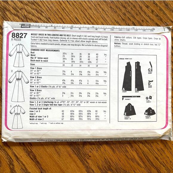 UNCUT Vintage 1970s Simplicity 8827 Sewing Pattern Sz S Maxi & Midi Dress & Belt - Picture 2 of 2